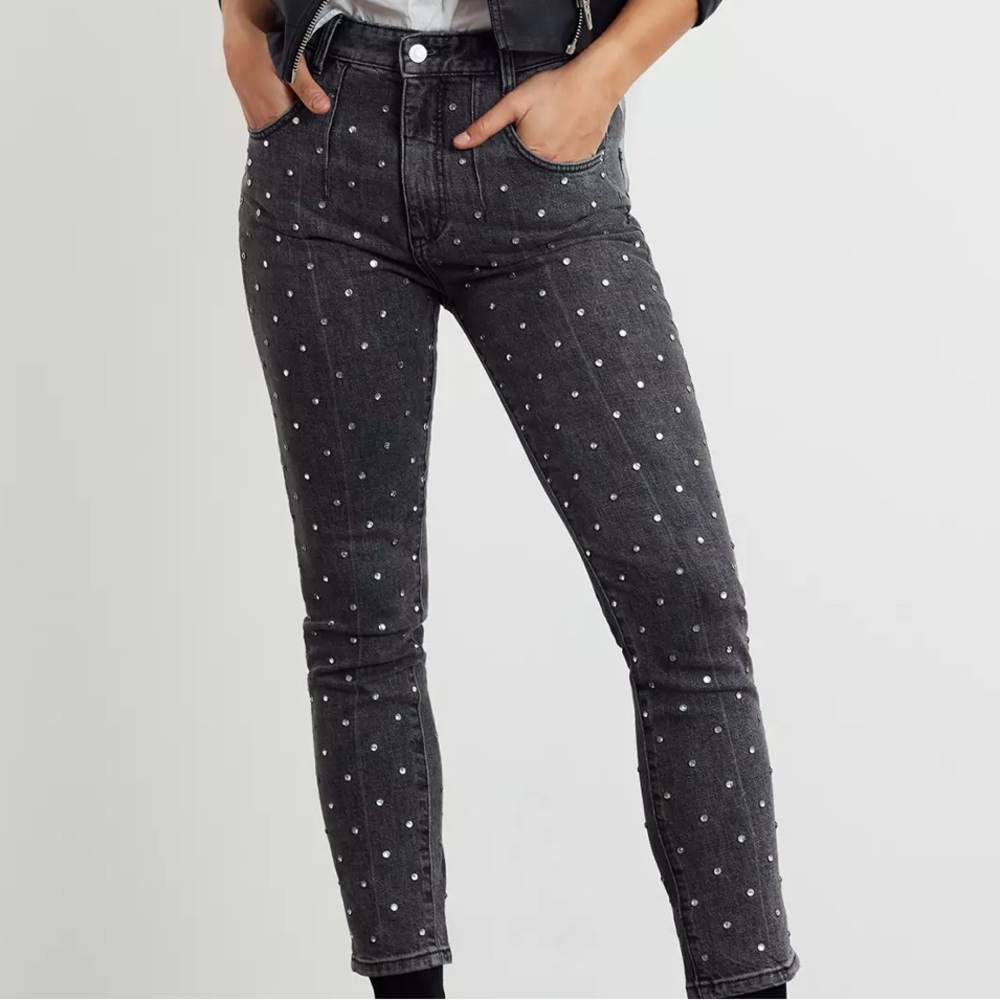 Anthropologie Pilcro Ultra High-Rise Rhinestone Straight Jeans - Black